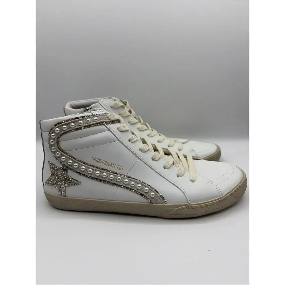 Golden Goose Limited Edition Pearl & Pink embellishments High Top Sz 41 EUR